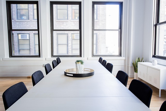 office workspace clean minimal blue green accents